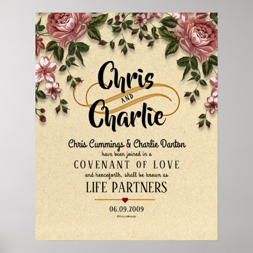 Life Partners Modern Floral Wedding Certificate Poster