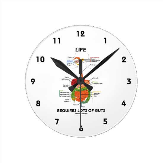 Life Requires Lots Of Guts (Digestive System) Round Clock