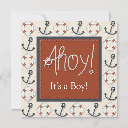 Life Ring Anchor Boys Nautical Baby Shower Custom Invites