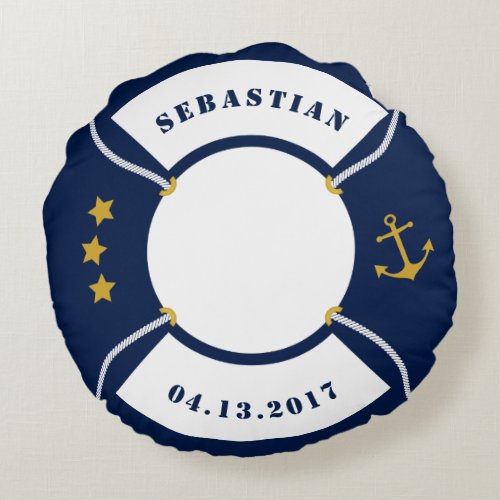 Life Ring Pillow Personalizable Nautical Nursery Round Pillow