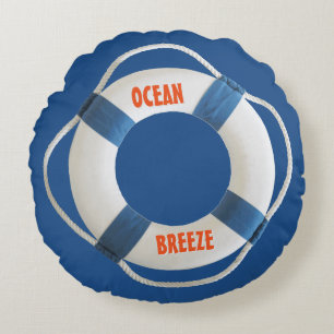 Life-Ring with Your (Boat) Name Nautical Round Pillow