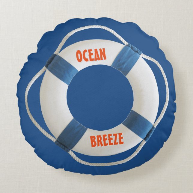 Life-Ring with Your (Boat) Name Nautical Round Pillow (Front)
