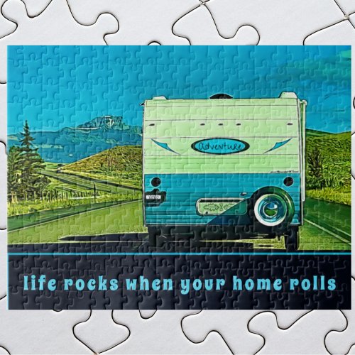 Life Rocks When Your Home Rolls Vintage Camper Jigsaw Puzzle