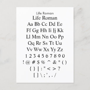 Life Roman - Zazzle Font Sampler Sheet Postcard
