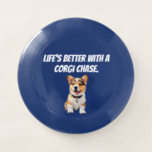 Life’s better with a corgi chase. Wham-O frisbee