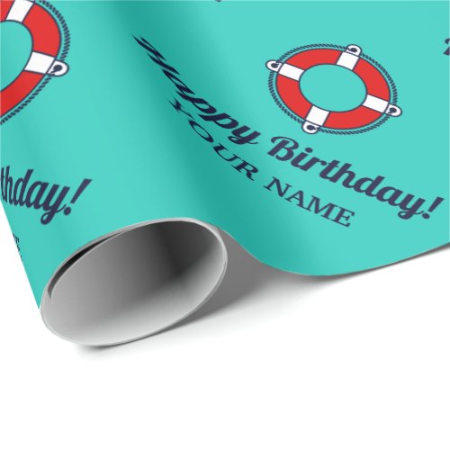 Life saver ring buoy nautical Birthday custom Wrapping Paper