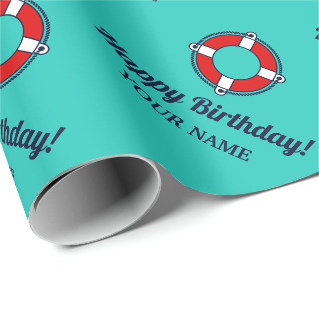 Life saver ring buoy nautical Birthday custom Wrapping Paper (Roll Corner)