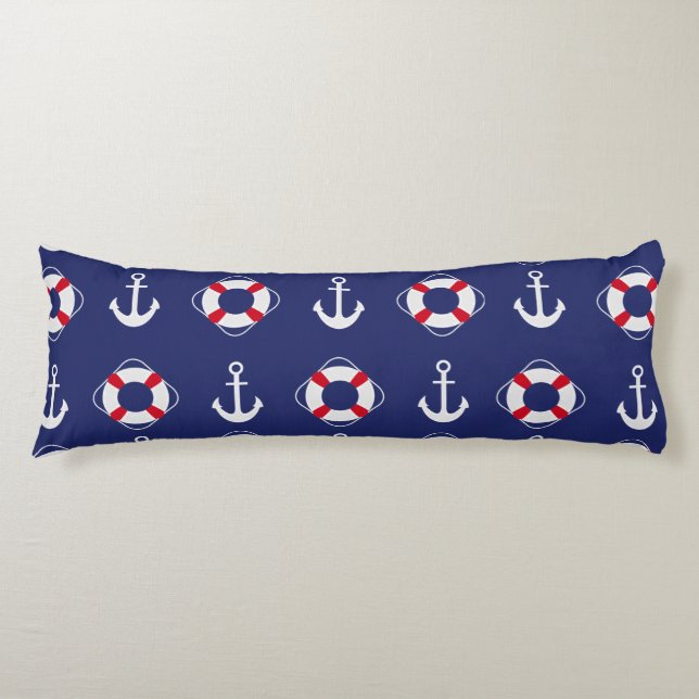 Life Savers & Anchors Nautical Pattern Body Pillow (Front)