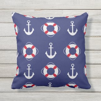 Life Savers & Anchors Nautical Pattern Throw Pillow