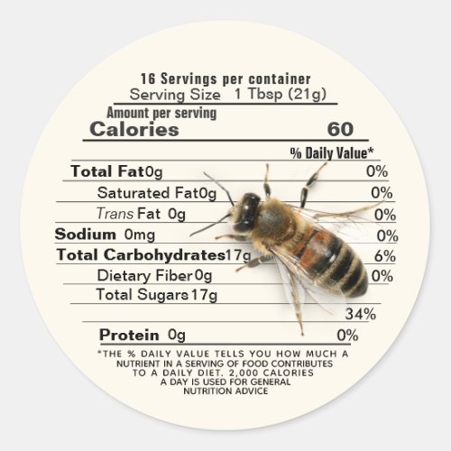 Life Size Bee Honey Nutrition Facts Label Ivory