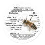 Life Size Bee Honey Nutrition Facts Label White