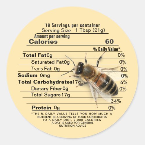 Life Size Bee Pure Honey Nutrition Fact Label Gold