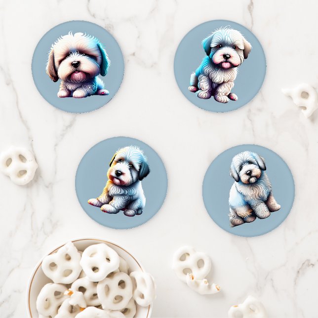 Life Stages Old English Sheepdog Coaster Set (In Situ)