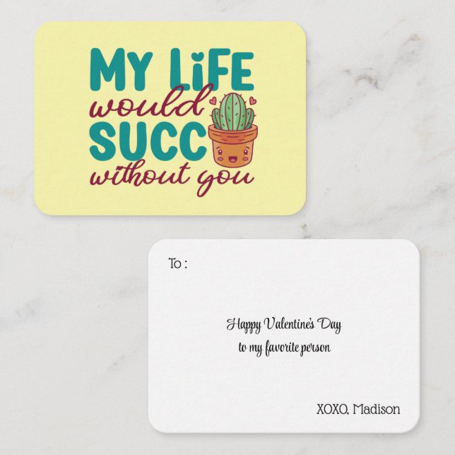 Life Succ Without You Cute Funny Valentines Day Note Card (Front/Back)