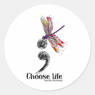 Life Suicide Awareness Colorful Dragonfly Classic Round Sticker