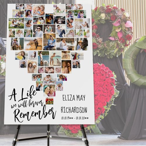 Life to Remember Heart Shaped 51 Photo Memorial Foam Board