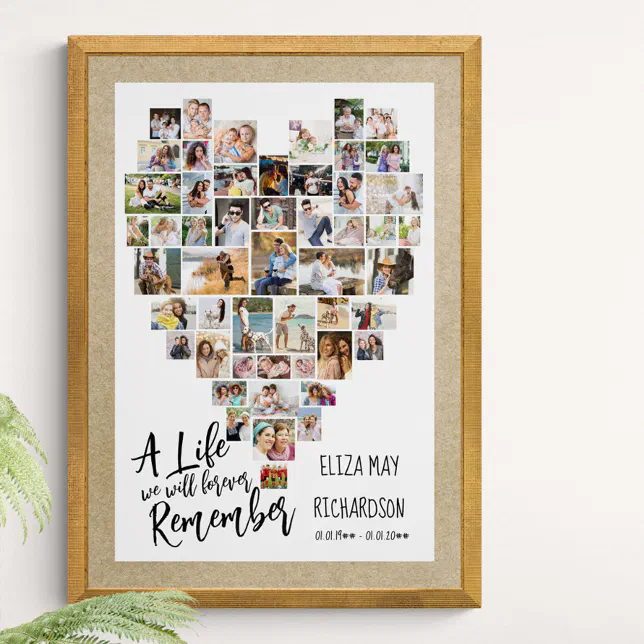 Life to Remember Heart Shaped 51 Photo Memorial Poster | Zazzle