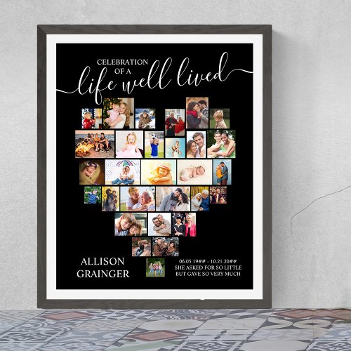 Life Well Lived Heart Photo Custom Funeral Poster