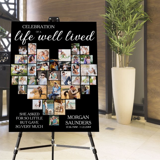 Life Well Lived Heart Shaped Photo Collage Funeral Foam Board (Creator Uploaded)