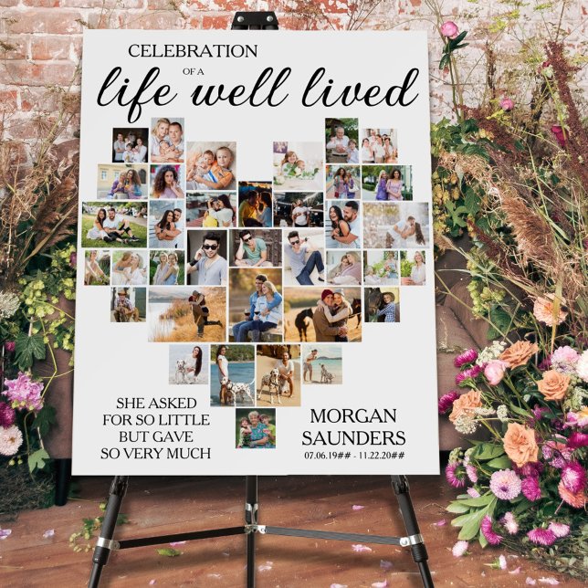 Life Well Lived Heart Shaped Photo Collage Funeral Foam Board (Creator Uploaded)