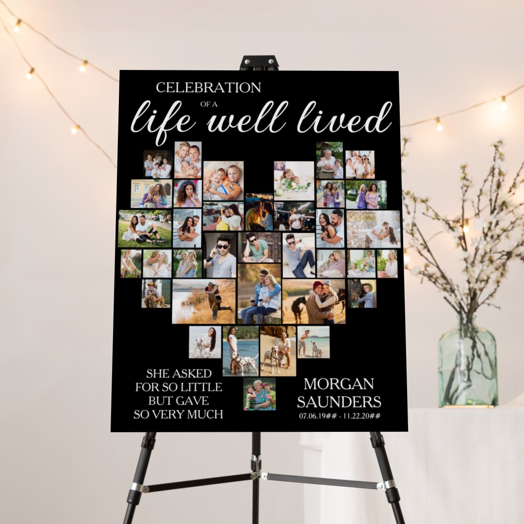 Life Well Lived Heart Shaped Photo Collage Funeral Foam Board | Zazzle