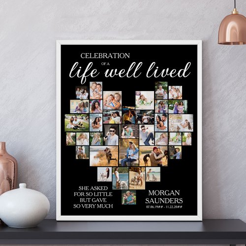 Life Well Lived Heart Shaped Photo Collage Funeral Poster