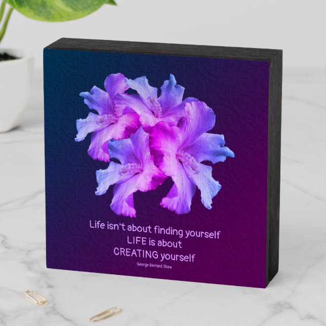 Life White Hibiscus Flowers Inspirational Wooden Box Sign (In Situ Horizontal)