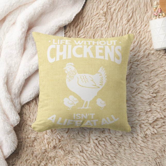 Life with Chickens Typography Throw Pillow (Blanket)