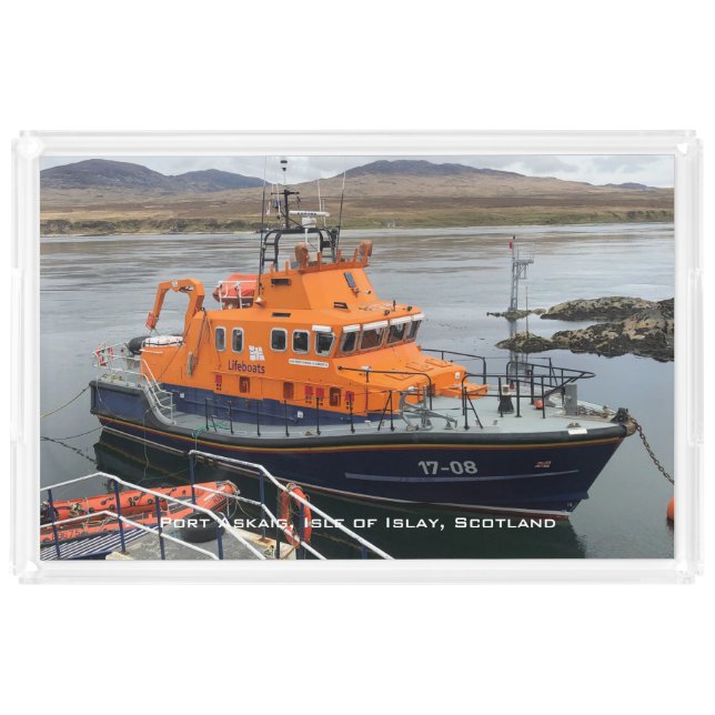 Lifeboat at Port Askaig, Isle of Islay, Scotland Acrylic Tray (Front)