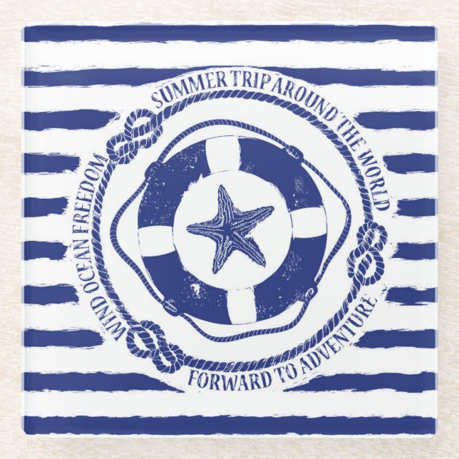 Lifebuoy And Starfish Glass Coaster (Front)