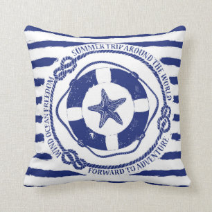 Lifebuoy And Starfish Throw Pillow