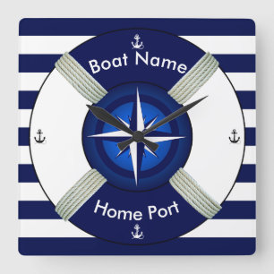 Lifebuoy ~Life-Ring ~Livesaver ~Navy Blue & White~ Square Wall Clock