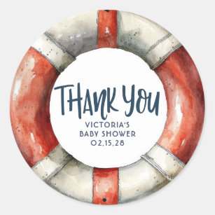 Lifebuoy Nautical Party Thank You Classic Round Sticker