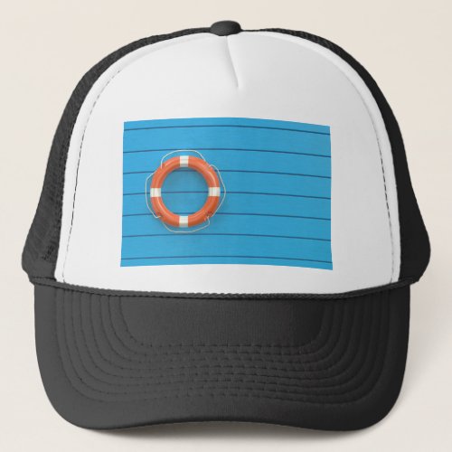 Lifebuoy ring on the blue floor trucker hat