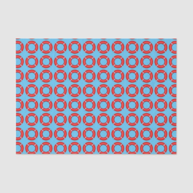 Lifebuoys Pattern Blue Nautical Tissue Paper (Front)