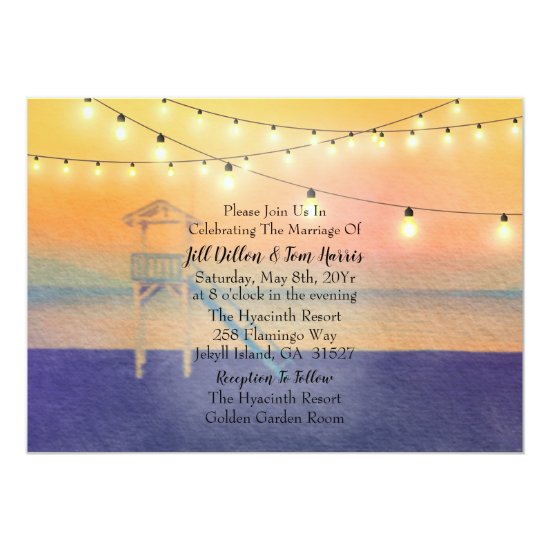 Lifeguard Beach Sunset View Wedding Card
