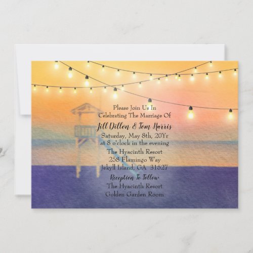 Lifeguard Beach Sunset View Wedding Invitation