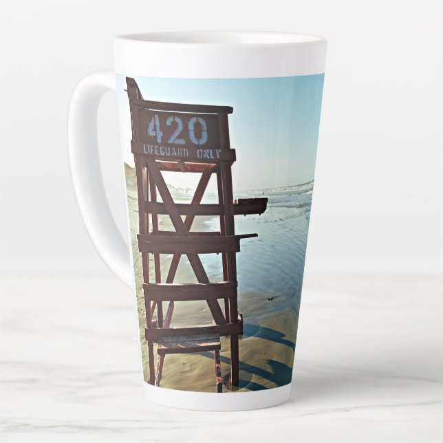 Lifeguard Chair Beach Scene Latte Mug (Left Angle)