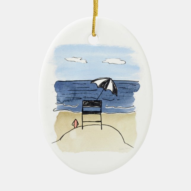 Lifeguard Chair on the Beach Ornament (Front)