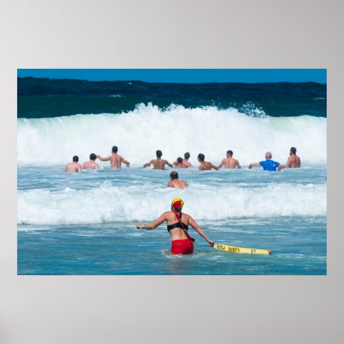 Lifeguard in action Bondi beach Sydney Australia Poster