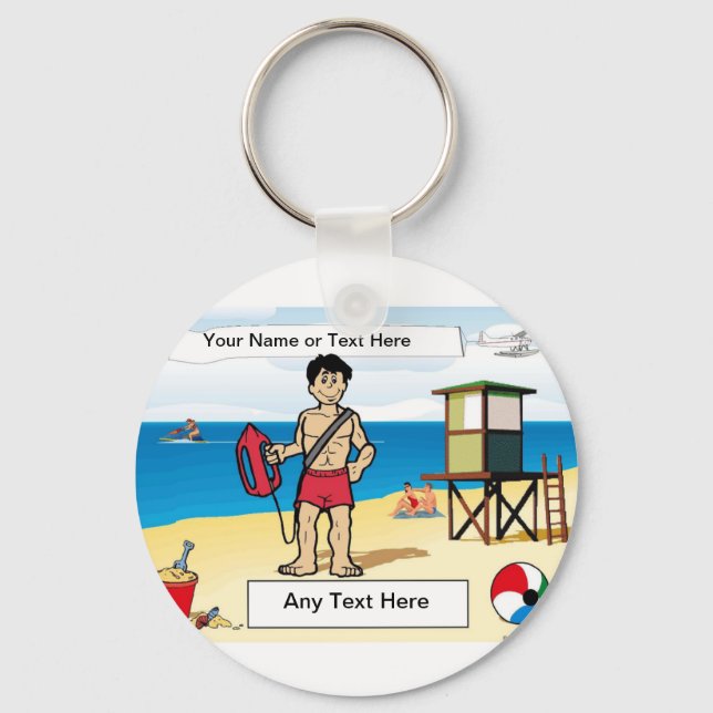 Lifeguard - Male Cartoon by PrintedPerfection.com  Keychain (Front)