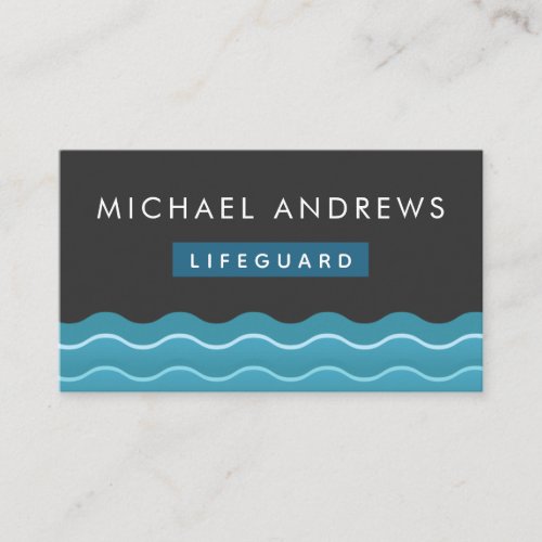 Lifeguard Pool Water Waves Simple Minimalist Gray Business Card
