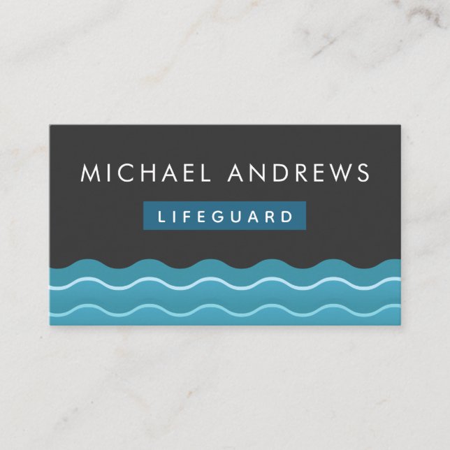 Lifeguard Pool Water Waves Simple Minimalist Gray Business Card (Front)