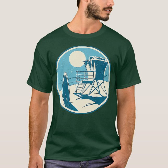 Lifeguard Stand Beach Surfboard Retro Vibe Surf T-Shirt (Front)