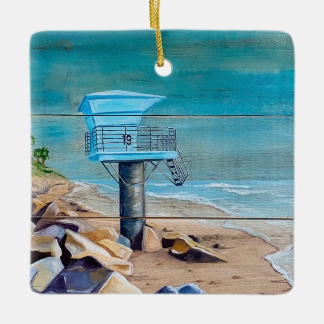 Lifeguard Tower 19 Rocky Beach  Ceramic Ornament (Front)