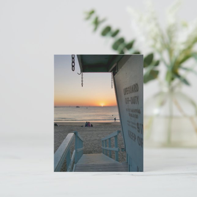 Lifeguard Tower at Sunset - Venice Beach, CA Postcard (Standing Front)