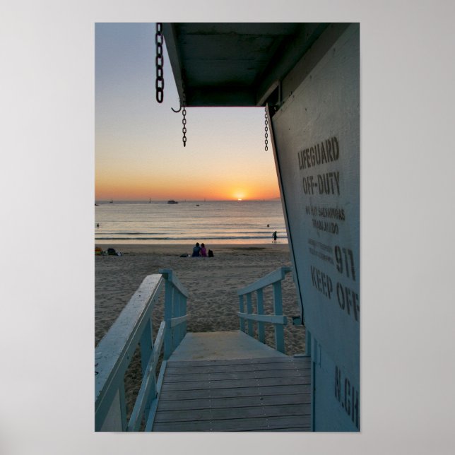 Lifeguard Tower at Sunset - Venice Beach, CA Poster (Front)