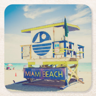 Lifeguard Tower   South Beach, Miami, Fl Square Paper Coaster