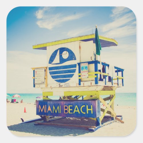 Lifeguard Tower  South Beach Miami Fl Square Sticker
