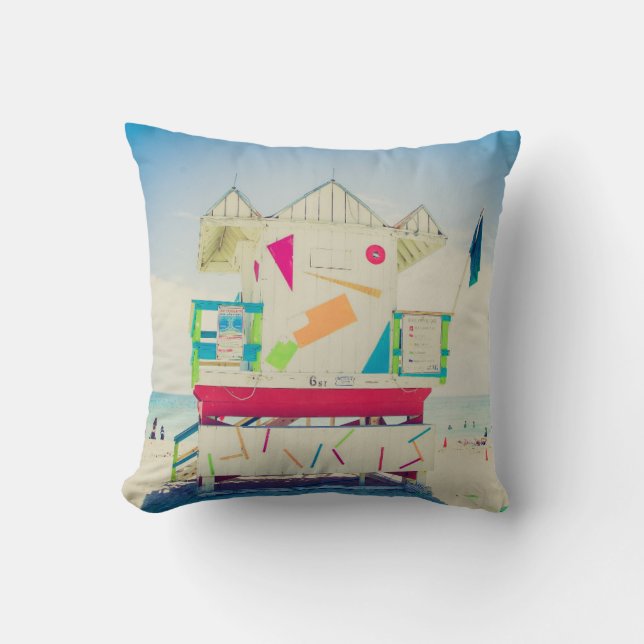 Lifeguard Tower | South Beach, Miami Throw Pillow (Front)
